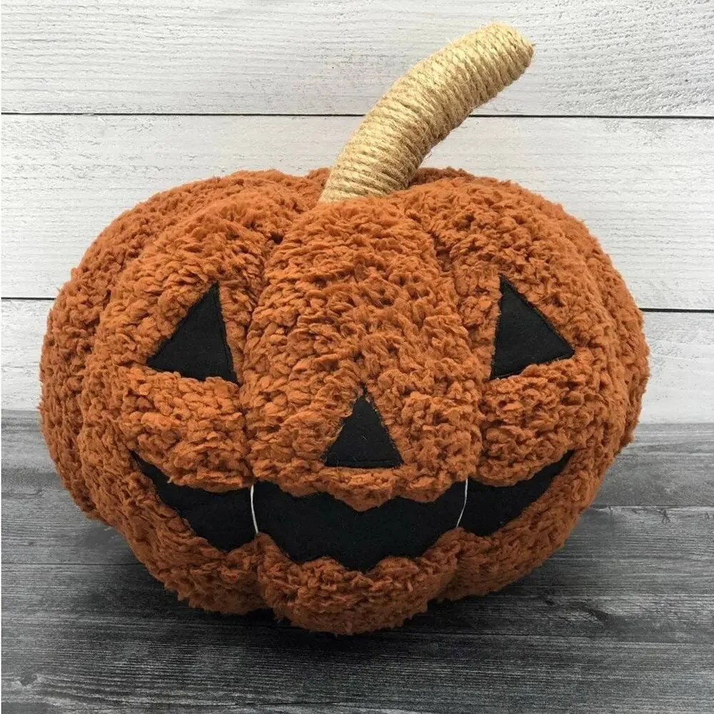 Sherpa Jack O Lantern Plush Pumpkin Pillow Halloween Decor